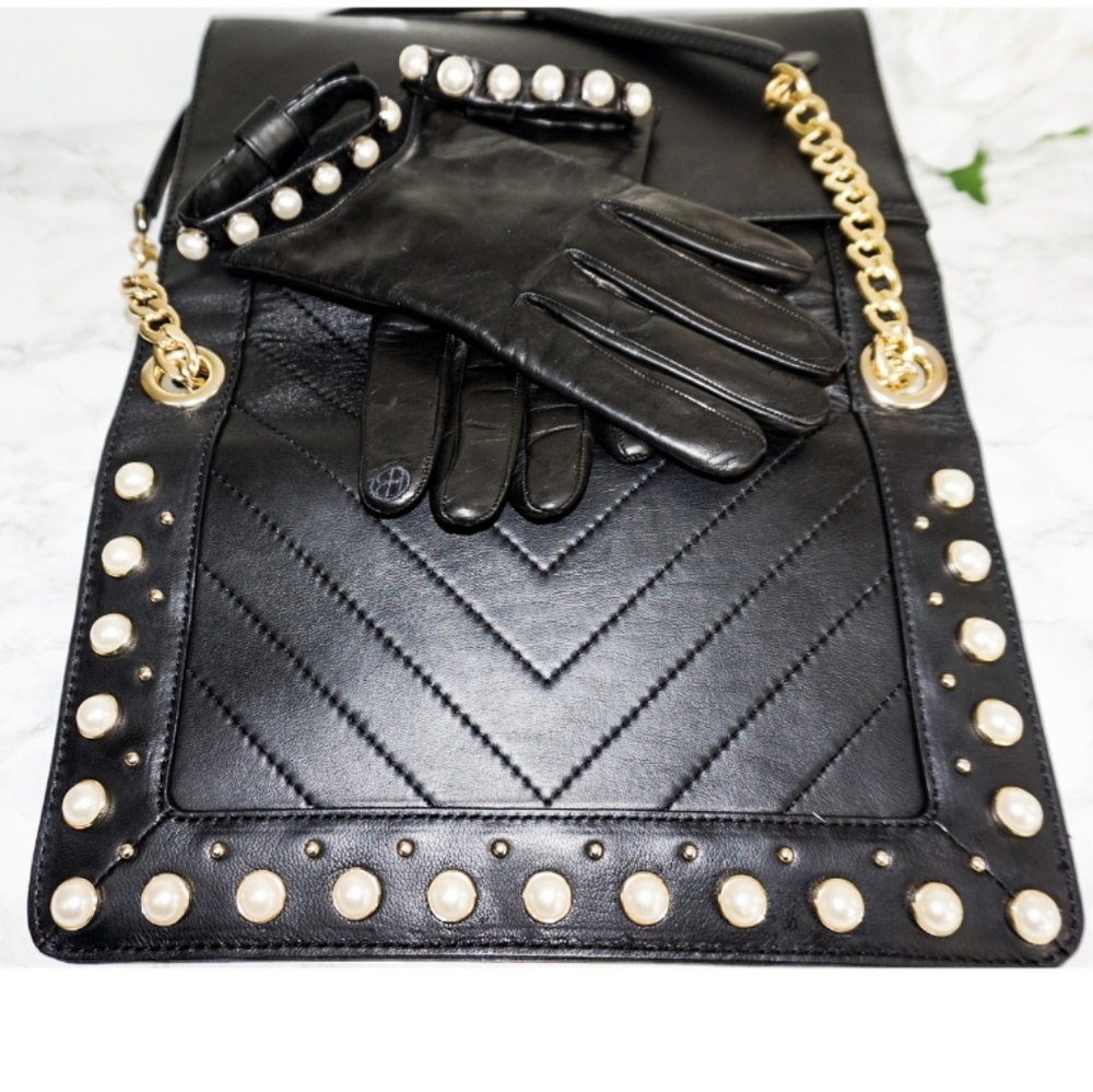 KARL LAGERFELD CHEVRON BAG WITH PEARLS